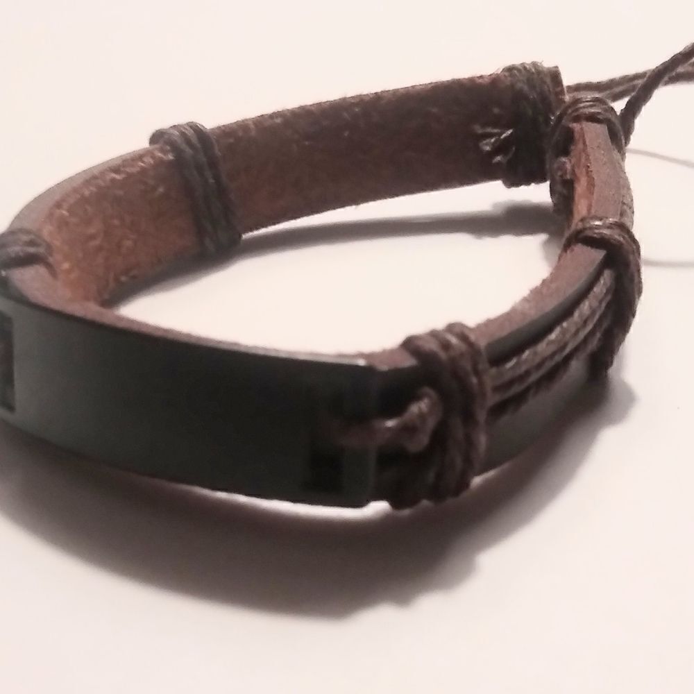 ‎Men's leather bracelet layered brown New c9